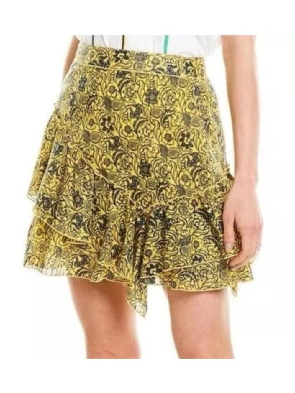 $295 Derek Lam 10 Crosby Floral Tiered Skirt Marigold Yellow Blue Size 6 NWT